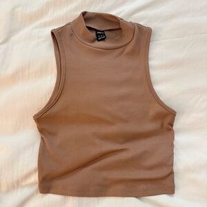 Ribbed Mock Neck Crop Tank Top - Brown - S